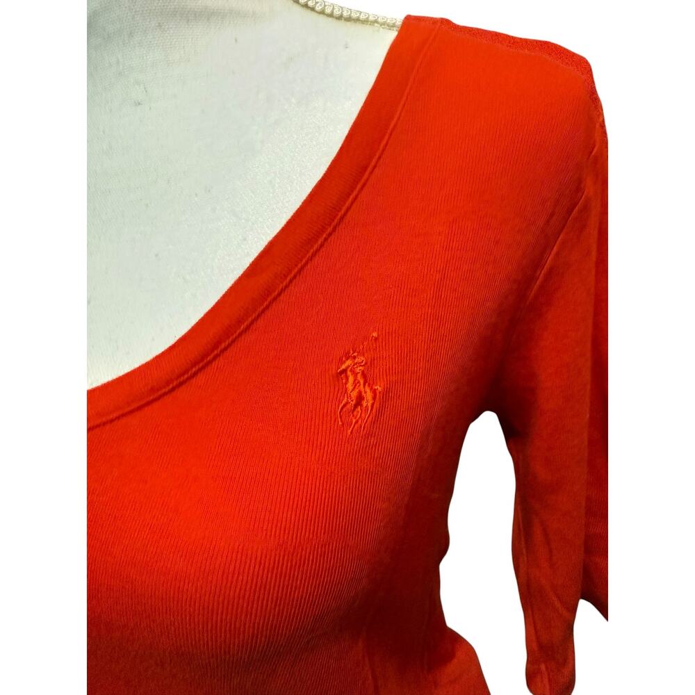 Ralph Lauren Orange Basic V-Neck Short Sleeve T-Shirt Pony Logo Large - Picture 5 of 10